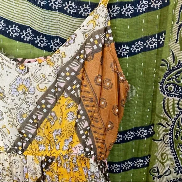 NWT RAGA Jenya Brown Boho Patchwork Maxi Dress Size Small - Picture 5 of 16